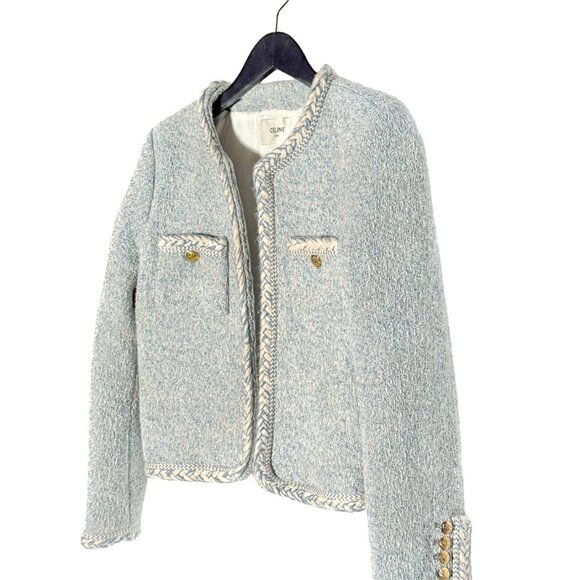 Celine Blue Ivory Tweed Open Cardigan Jacket - Picture 2 of 9
